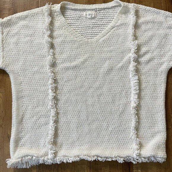 womens lou and grey knit top beige fringe size medium m beach vacation - Picture 2 of 7